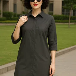 Women Shirt Grey Above Knee/Mid Thigh Length Dress-image-41