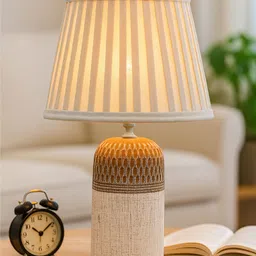 homesake Modern Ceramic Bedside Table Lamp For Decor, Brown Honeycomb Pattern Khadi Frill Table Lamp-picture-19