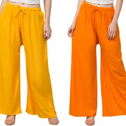 aceola Pack of 2 Women Flared Yellow, Orange Viscose Rayon Trousers-picture-15