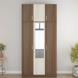 spacewood Crescent 3 Door Wardrobe In Dark Acacia Finish With Loft & Mirror & Drawer image 1