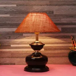 foziq Brown Metal & Natural Fiber Mustard Colour Table Lamp-picture-15