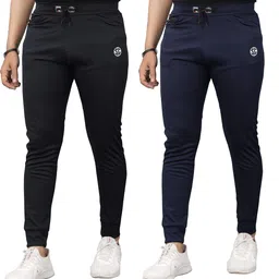 silkgrid Pack of 2 Men Solid Black, Dark Blue Track Pants-picture-15