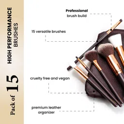 minara Makeup Brush Applicator Set of 15 with Premium Leather Pouch image 2