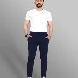 we perfect Pack of 2 Men Slim Fit Black, Blue Lycra Blend Trousers image 4