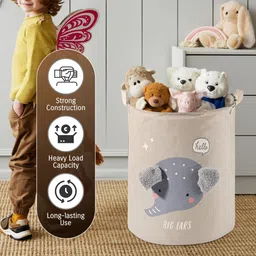 heart home Cotton, Polyester Pack of 4 Clothes Basket 38 Ltr with Handle | GM-17-LGRY | Big Ears -White Storage Basket image 4