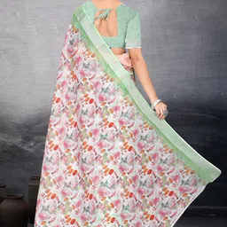 houseofcommon Floral Print Bollywood Cotton Linen Saree image 2