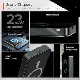 qexle 10000 mAh 30 W Wired & Wireless With MagSafe Slim Pocket Size Power Bank image 3