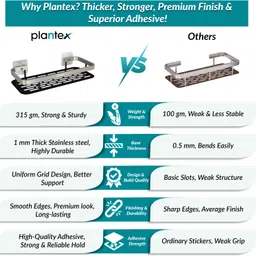 plantex Shelf for Bathroom/Multipurpose Shelf/Self-Adhesive Shelf for Home/Office(12x5) Aluminium, Stainless Steel Wall Shelf image 3