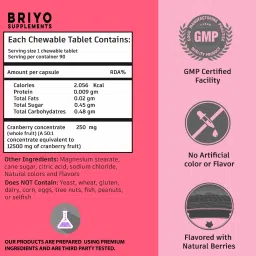 briyo supplements Briyo cranberry concentrate chewable tablets (equivalent to 12500 mg cranberry fruit) natural berry flavor 90 tablets image 4