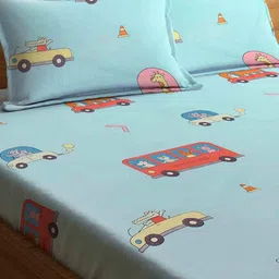 klotthe Multicolor Cartoon Characters TC 210 Polycotton King Sized Kids Bedsheet With 2 Pillow Covers image 3