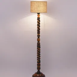new era Classic Wooden Floor Lamp with Jute Shade (Brown & Beige) image 4