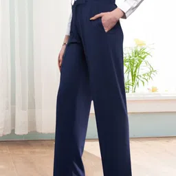 belshy Women Regular Fit Blue Cotton Blend Trousers image 3