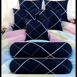 urmila creation 5 Cushion 2 Bolster Microfibre Stripes Bolster Pack of 7-picture-35