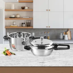 vinod 18/8 Stainless Steel Sandwich Bottom Combo Set of 2 with common Lid 3 L & 5 L Induction Bottom Pressure Cooker image 5