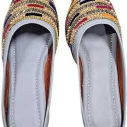handi kalah Women's Handcrafted Grey Beaded Jutti | Designer with Stone & Thread Embroidery Slip On For Women image 4