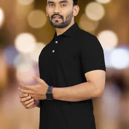 vebnor Men Solid Polo Neck Polyester Black T-Shirt image 4