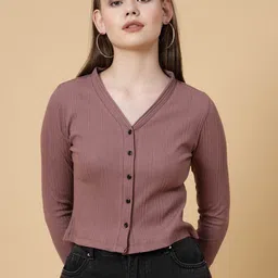 rigo Casual Regular Sleeves Solid Women Purple Top image 3