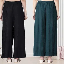 kwsh Pack of 2 Women Regular Fit Black, Green Viscose Rayon Trousers image 2