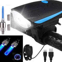 nsv Combo Of Rechargeable BiCycle Front Head Light With Horn and Cycle Tyre Light LED Front Light-picture-11