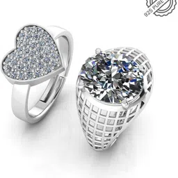 miss highness Couple Beautiful Diamond Adjustable Combo Rings – Luxury Gift for Women & Men, Sterling Silver Cubic Zirconia Rhodium Plated Ring image 2