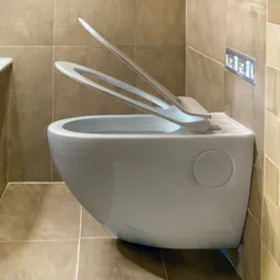 joyo cera Meta Wall Mount Western Toilet /European Commode With OUTLET Is From Wall With Soft Close Seat Cover 53 X 37 X 35 cm (White Glossy Finish) for Bathrooms Western Commode image 3