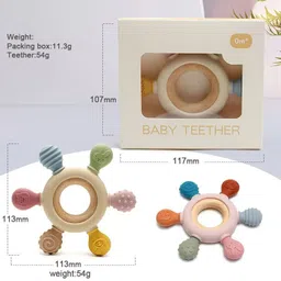 meddom Baby Teether Soft Silicone & Wooden Ring Multi-Textured Sensory Teether image 5