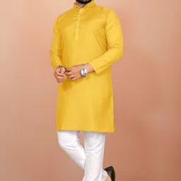 houseofcommon Men Solid Pure Cotton Straight Kurta image 3