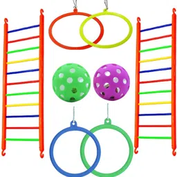 shanvi Multicolor Bird Cage accessories Ladder 2, Ball 2, Round 2, Oval 2 Toys for Pets Bird Play Stand image 1