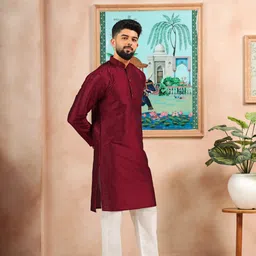 koshin Men Block Print Art Silk Straight Kurta-picture-13