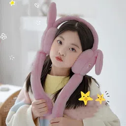 kidvibe Pink Moving Ears Air Pump Earmuff for Girls/Women Winter Cute Furr Design Ear Muff image 4