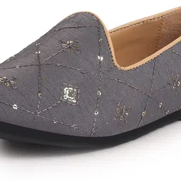 fausto Embroidery Sequin Ethnic Slip On Juttis for Wedding|Party Kurta Shoe Mojaris For Women image 2