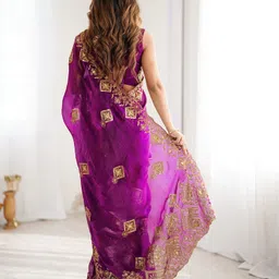 satrani Embroidered, Embellished Bollywood Chiffon Saree image 4