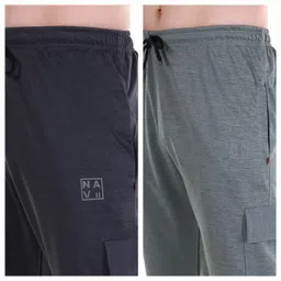navii clothing Men Solid Olive, Grey Track Pants image 3