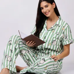 lugo Women Night Suit Set Green Printed-picture-12
