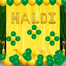 leevaaj Solid Haldi Foil Balloon, Gold Fringe Curtains Haldi Decoration Set for Wedding/Girls Balloon-picture-19