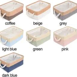 kuber industries Polyester 3 Piece Foldable Storage Basket With Handle For Home (Khaki-Blue) Storage Basket image 4