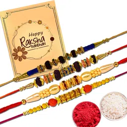 avirons Designer Rakhi Gifts for Brother, Rakhi Combo Pack for Brother (Rakhi6/9/48/81) Mauli Thread Rakhi, Greeting Card Set-picture-27