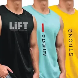 r rockin tees Pack of 3 Men Self Design Round Neck Polyester Multicolor T-Shirt image 1