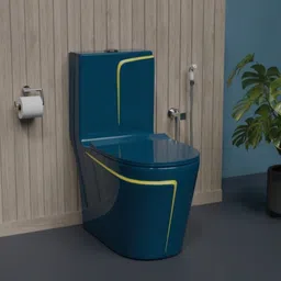 lily Premium Quality C026 Premium Quality Shining Royal Blue commode with Yellow Finishing Line Western Commode image 2