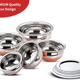 narv Serving Handi Set with Lid Copper Bottom Stainless Steel Cooking Pot Serving K1 4.7 inch, 5.5 inch, 6.2 inch, 6.6 inch, 7.4 inch Lid Set, Pack of 5-picture-30