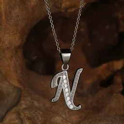 svan Silver Cursive N Initial Pendant with Link Chain | Gifts for Women & Girls Sterling Silver Zircon Silver Pendant-picture-14