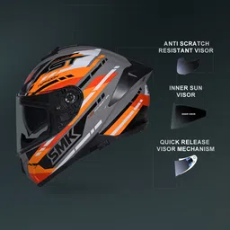 smk Typhoon Sports Tourer ISI, DOT & ECE 06 Certified Helmet with Dual Visor Motorbike Helmet image 4
