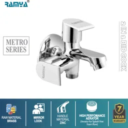 ramya METRO 2 Way Bib Tap Brass For Bathroom and Kitchen 2 Way Bib Cock Tap Twin Elbow Valve Faucet image 3