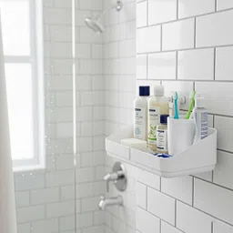 devam enterprise Tidy Wall Storage Basket Kitchen Caddy Rack Shower Suction Shelf Bathroom Corner Plastic Wall Shelf image 5