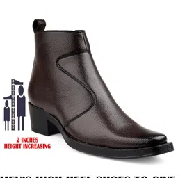 bxxy Men 5-6 cm Block Heel Height Increasing, Brown Casual Formal Slipon Ankle Boot Boots For Men-picture-11