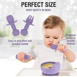 peeper Silicone Baby Feeding Set, Complete 8-Piece Baby Led Weaning Set -Purple - Silicone image 5