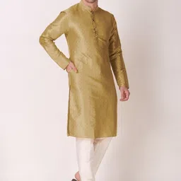 koshin Men Block Print Art Silk Straight Kurta image 3