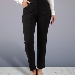 fithub Women Regular Fit Black Cotton Blend Trousers-picture-37