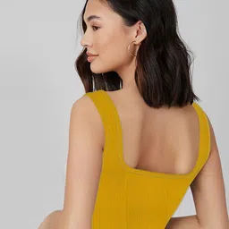 jovo Party Sleeveless Self Design Women Yellow Top-picture-12