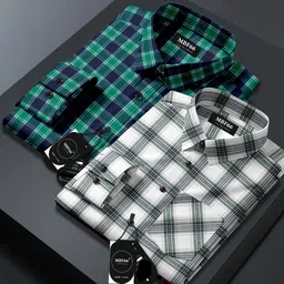mbf66 Men Regular Fit Checkered Spread Collar Casual Shirt-picture-19